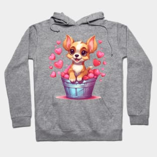 Cartoon Chihuahua Dog in Hearts Basket Hoodie